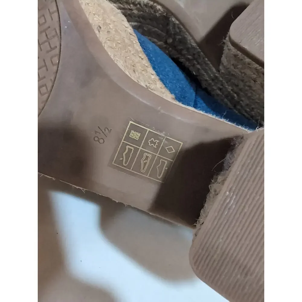 Tory Burch 8.5 Positano Platform Espadrille Heeled Lace Up Denim Blue